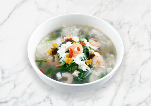 Three Egg Spinach with Minced Pork Soup 