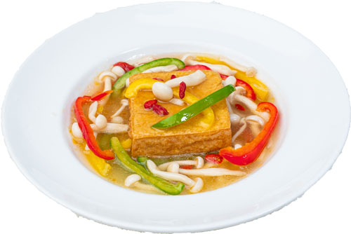 Beancurd, Shimeji Mushroom with Tri-colour Capsicum
